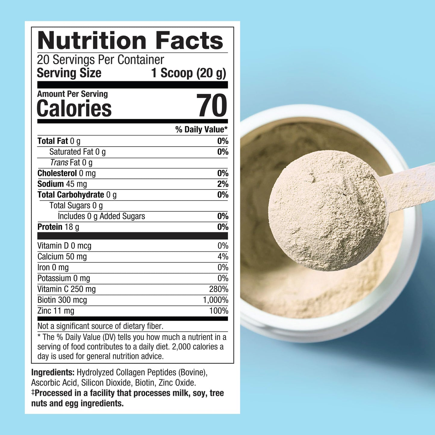 Purely Inspired Collagen Powder, Unflavored (20 Servings) - 20g Hydrolyzed Collagen Peptides Protein Powder for Women & Men - Grass-Fed & Pasture Raised Supports Hair