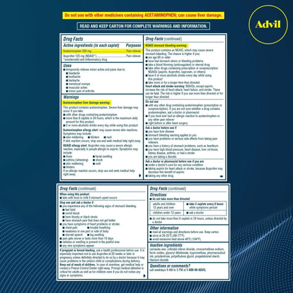 Advil Dual Action Coated Caplets, 125 Mg Ibuprofen and 250 Mg Acetaminophen per Dose (2 Dose Equivalent) for 8 Hour Pain Relief - 216 Count AdvilBuy Supplements Australia