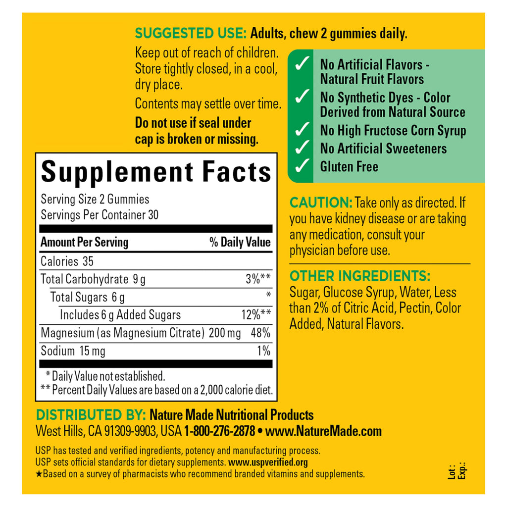 Nature Made High Absorption Magnesium Citrate 200 mg per serving, Magnesium Supplement for Muscle, Nerve, Bone and Heart Support, 60 Magnesium Gummies, 30 Day Supply Nature MadeBuy Supplements Australia