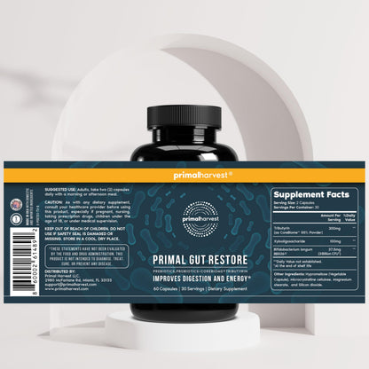 Primal Harvest 2 Pack, Restore for Gut Health, Primal Gut Restore w/POSTbiotics, PREbiotics and PRObiotics for Women and Men, 60 CT - Digestion,