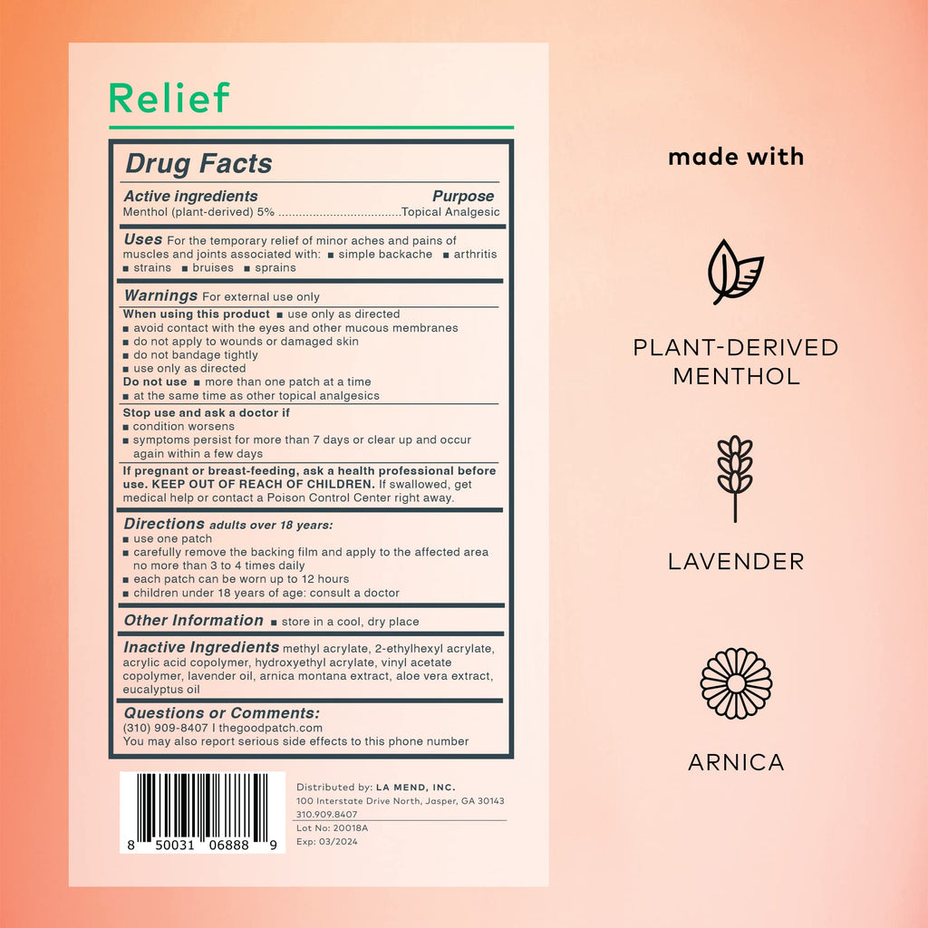 The Good Patch Muscle Pain Relief Patches, Natural Patch with Menthol, Lavender, Arnica and Aloe Vera, Sustained Release, Plant Powered Wearable Wellness, For Back, Neck, Arms, Legs (16 Total Patches) The Good PatchBuy Supplements Australia
