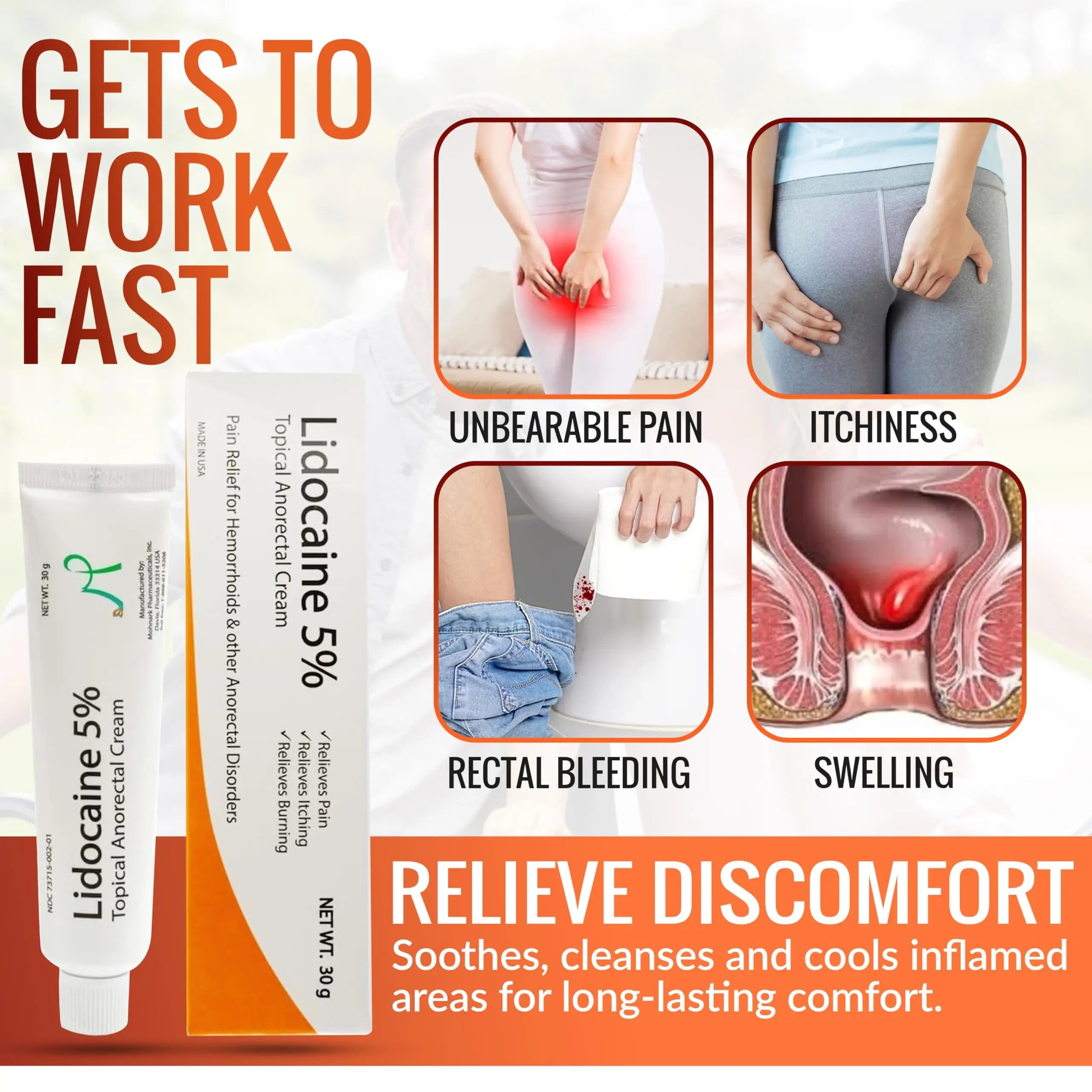 Mohnark Maximum Strength Lidocaine Hemorrhoid Treatment Cream for External and Internal Hemorrhoids Treatment Burn Itch Pain Relief Anal Cream Topical Anorectal Numbing Cream- 30 Gram Tube Made in USA MOHNARKBuy Supplements Australia