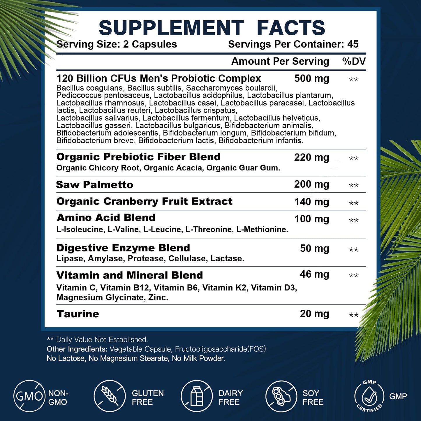 Probiotics for Men Digestive Health, 120 Billion CFUs Mens Probiotic with Digestive Enzymes & Prebiotics & Saw Palmetto & Cranberry for Gut, Prostate & Urinary