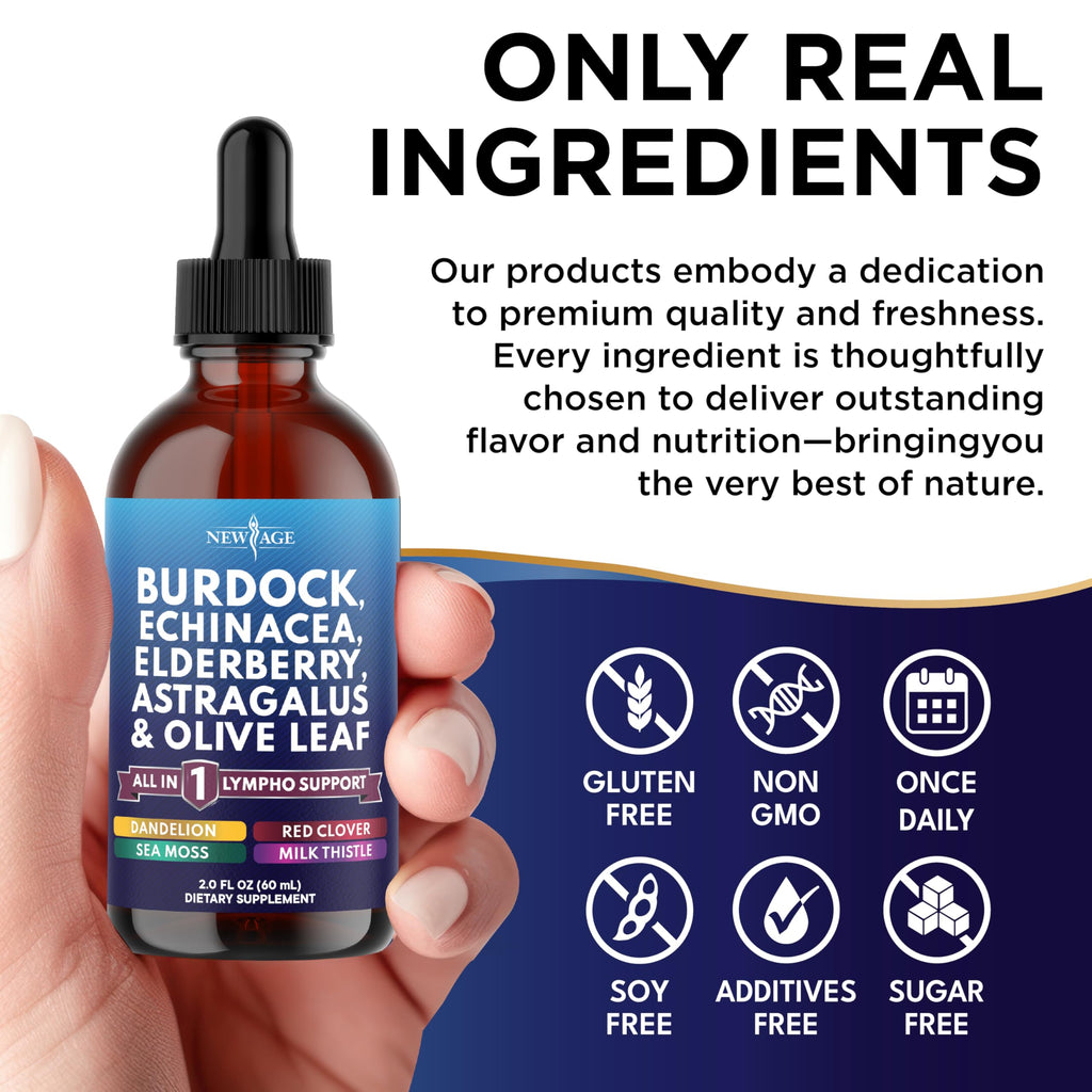 NEW AGE Lymphatic Drainage Supplement - Burdock Lymphatic Support Drops - Burdock Root, Mullein, Echinacea, Elderberry, Dandelion, Astragalus, Milk Thistle, Red Clover - 4 oz NEW AGE buy supplements Au