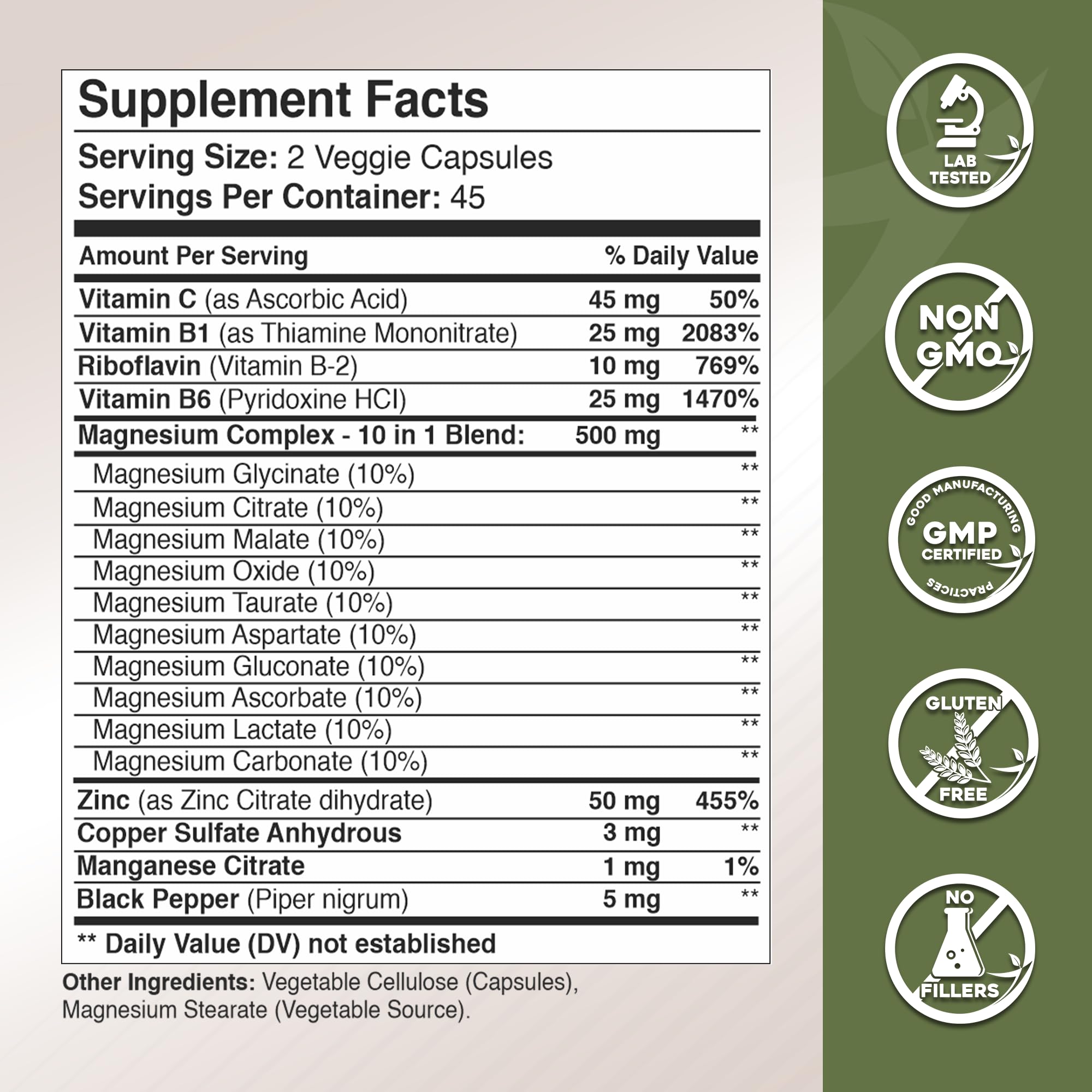 Gade Nutrition Magnesium Complex 10 in 1 - Glycinate, Citrate, Malate, Oxide, Taurate, Aspartate, Gluconate Ascorbate Lactate Carbonate Zinc Copper Manganese & Vitamins 90 Count GADE NUTRITION BOOST YOUR HEALTH buy supplements Au