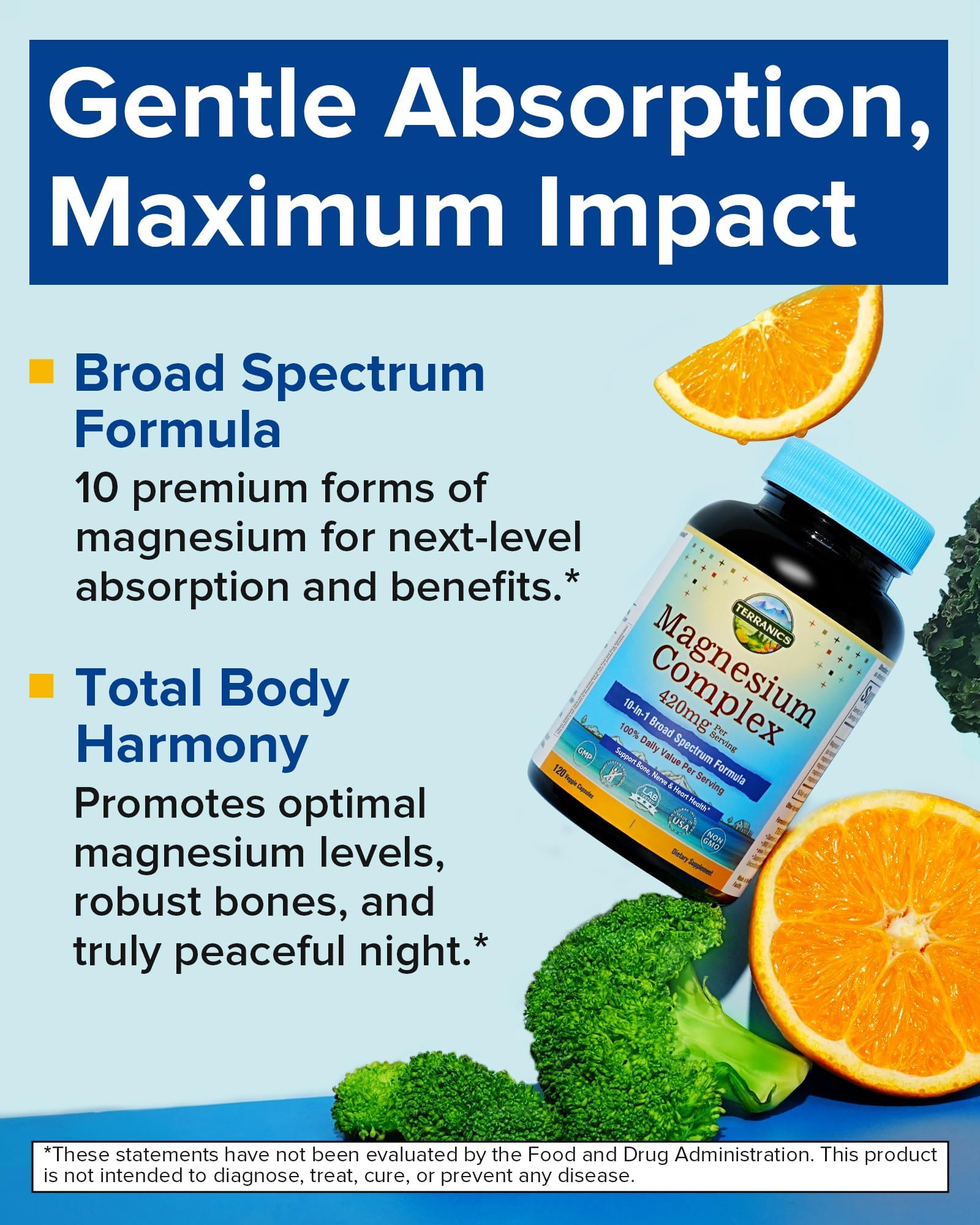 Terranics Magnesium Complex Supplement 420mg, 10-in-1 Full-Spectrum Formula, Glycinate, Citrate, Malate & More, Max Absorption, Bone and Heart Support, 120 Veggie Caps Terranics buy supplements Au