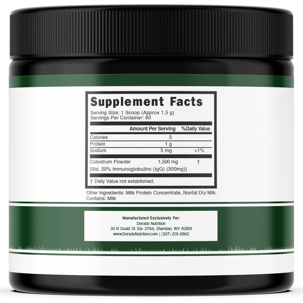 Colostrum Supplement Powder 90g (60 Servings of 1.5g Pure Bovine Colostrum Std. to Contain 20% IgG Immunoglobulins) Grass Fed Powder - No Fillers, Third Party Tested, Unflavored & Non-GMO DORADO NUTRITIONBuy Supplements Australia
