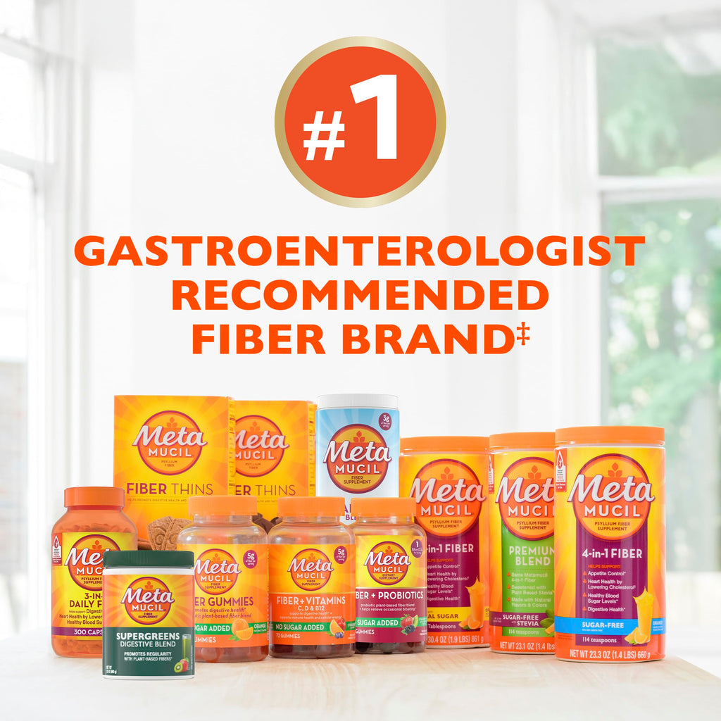 Metamucil 4-in-1 Psyllium Husk Friendly Fiber Supplement, Sugar-Free, 180 teaspoons, Orange Flavored, Daily Fiber Powder for Digestive Health