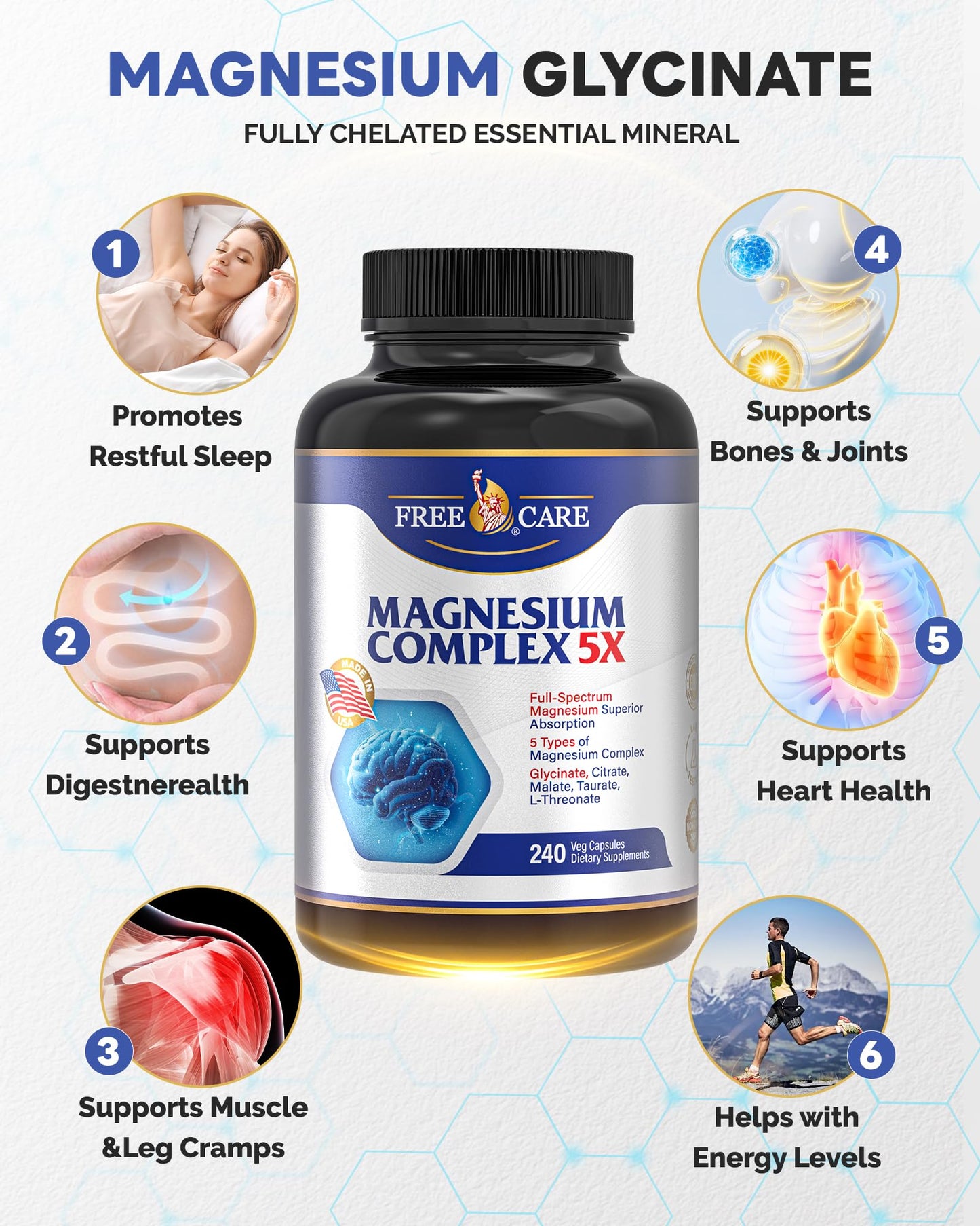 820mg Magnesium Complex 240 Veggie Capsules,for Women & Men with Magnesium Glycinate,Citrate, Malate,Taurate & L-Threonate for Sleep, Mood, Muscle Relaxation & Nerve Function Vegan Friendly, Non-GMO FreeCare buy supplements Au