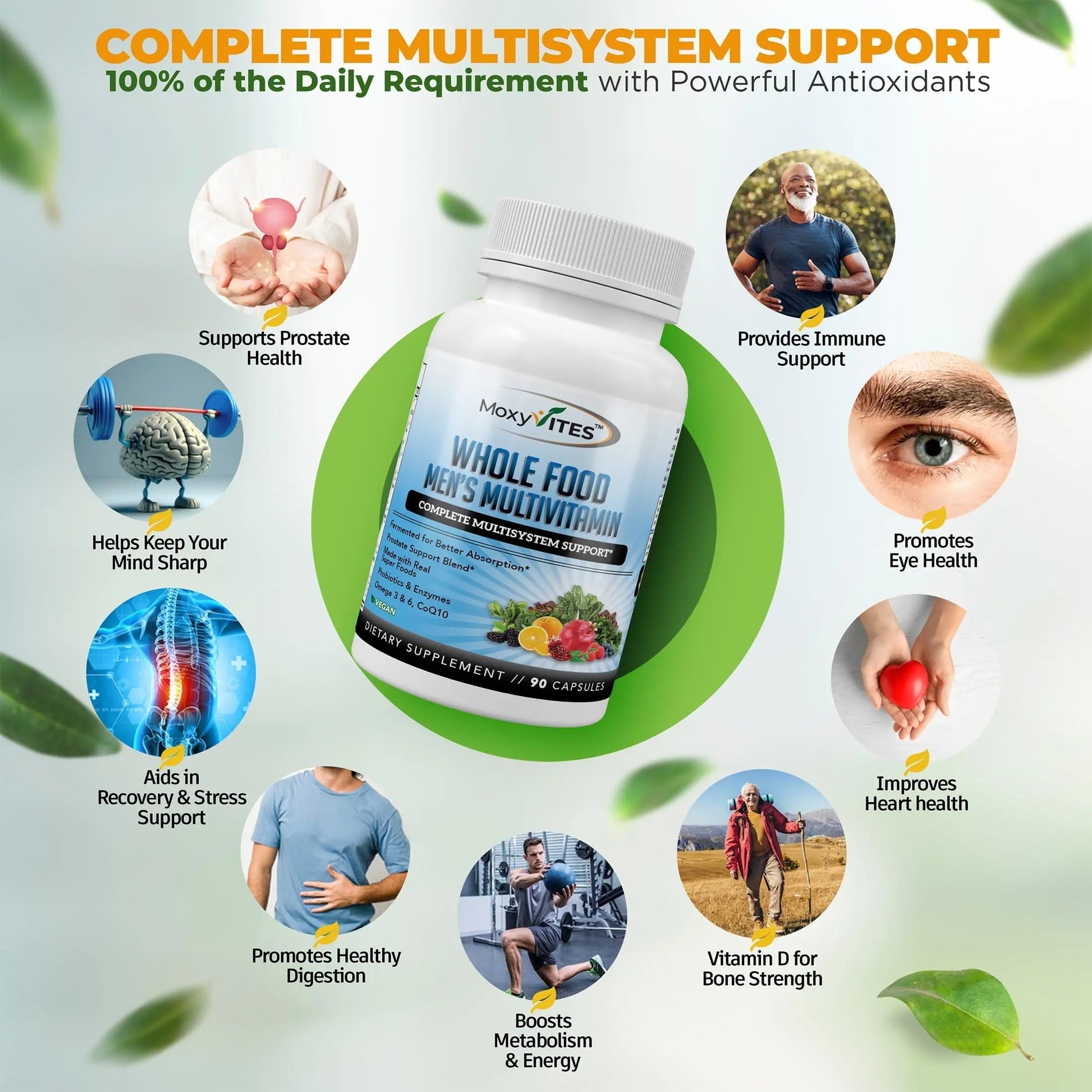 Methylated Mens Multivitamins - Daily Mens Vitamins with 44 Organic Whole Food - Multivitamin for Men with Iron & Fermented Nutrients MoxyVites