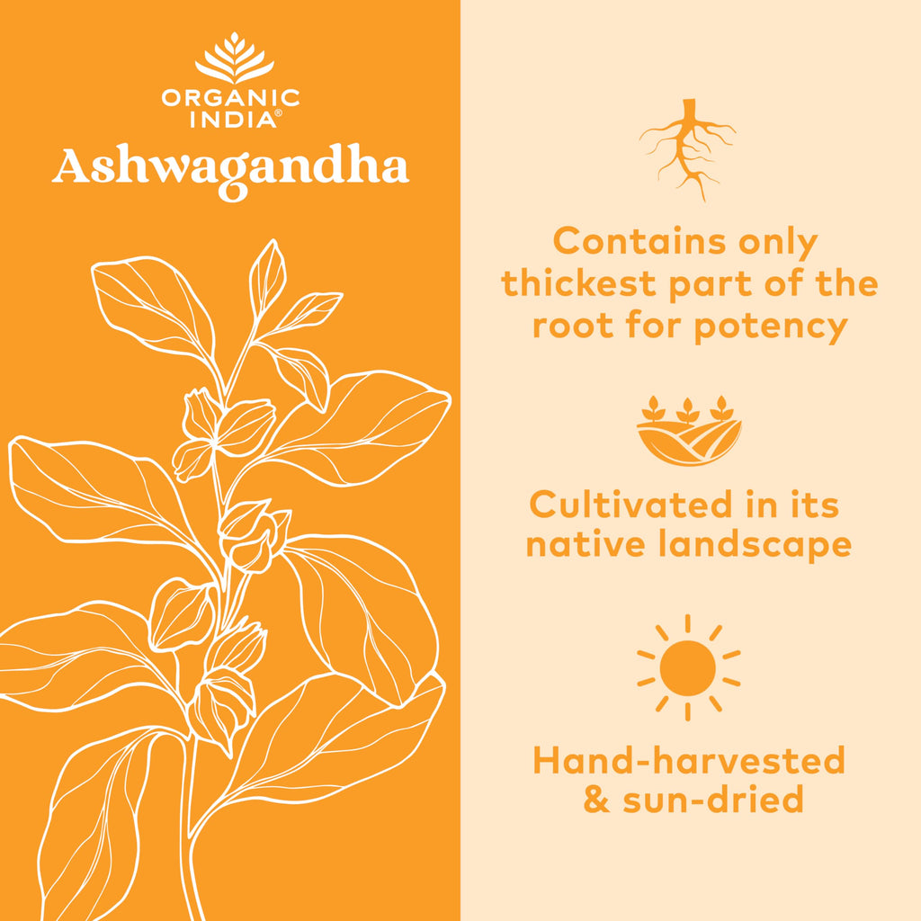 ORGANIC INDIA Ashwagandha Capsules - Organic Ashwagandha Supplement - Vegan Ashwagandha Root, Gluten-Free, Kosher, Non-GMO, Supports Stress Relief,