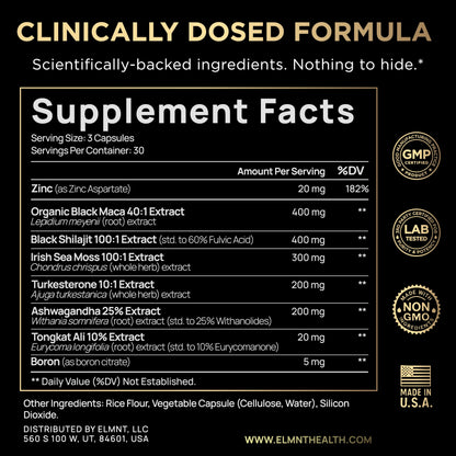 ULTRA MALE® Premium for Men w. 100:1 Shilajit, 40:1 Black Maca, Ashwagandha 25%, Tongkat Ali 10% - Clinical Strength Male Enhancing Supplement for Men Health Libido+