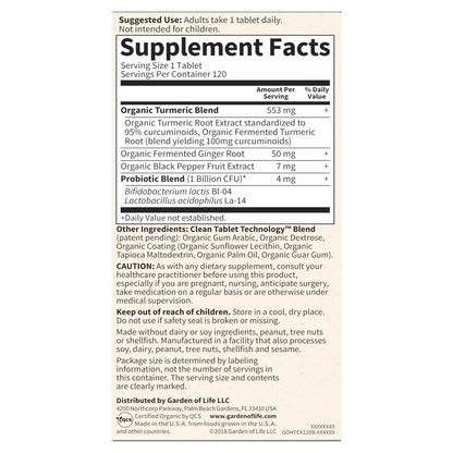 Garden of Life Organics Extra Strength Turmeric Inflammatory Response 120 Tablets-100Mg Curcumin (95% Curcuminoids) Black Pepper, Probiotics, Organic Non-GMO Vegan Gluten Free Herbal Supplement Garden of LifeBuy Supplements Australia
