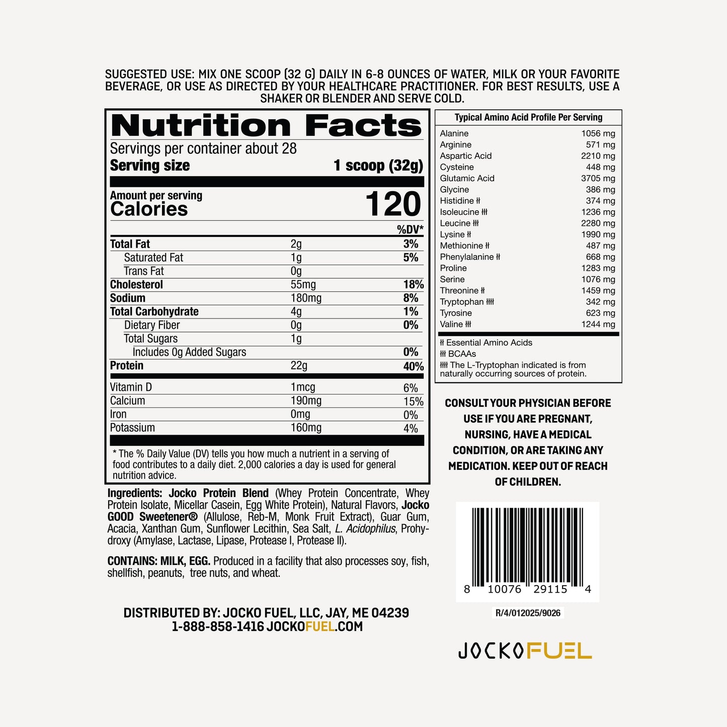 Jocko Fuel Whey Protein Powder, Vanilla Milkshake, 22g Protein, Digestive Enzymes + Probiotic Blend, No Sugar Added, with Essential Amino Acids + Electrolyte Minerals, 28 Servings