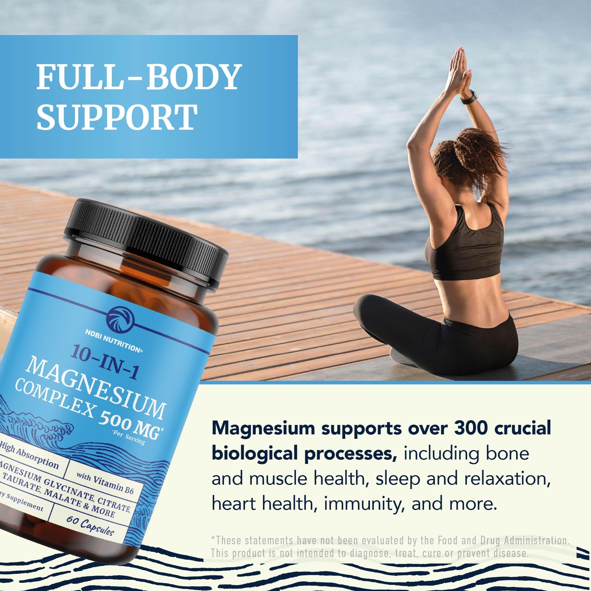10 in 1 Magnesium Complex Supplement 500MG | Magnesium Citrate, Mag Glycinate, Malate & More | High Absorption Mag Complex with Vitamin B6 | Bone, Muscle & Heart Health Support | Non-GMO | 60 Ct. Nobi Nutrition buy supplements Au