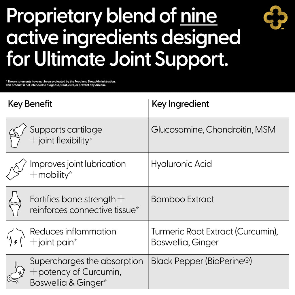 Campio Glucosamine Chondroitin MSM All-in-One Joint Support Supplement Turmeric, Hyaluronic Acid, Boswellia, Ginger Root, Bamboo, BioPerine, Black Pepper, Supports Joint Health & Flexibility 90 Count CampioBuy Supplements Australia
