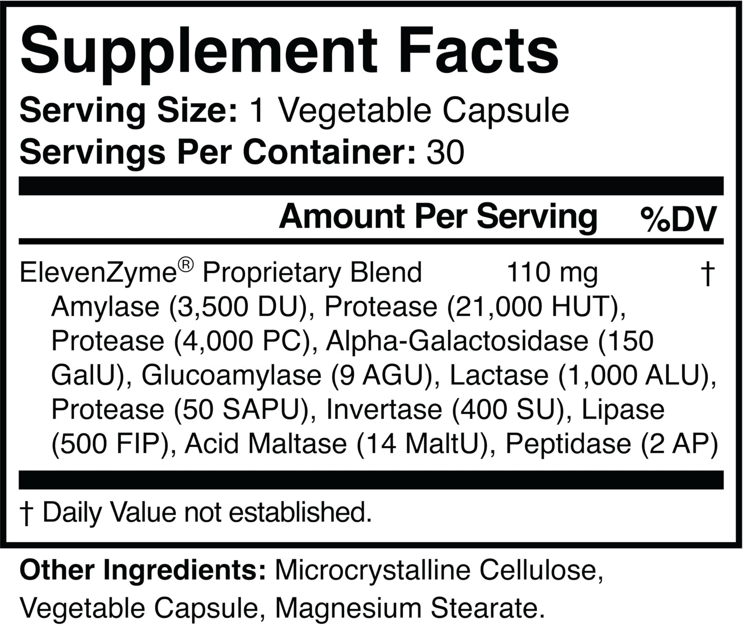 ElevenZyme - Natural Digestive Enzyme Supplement - Non-GMO, Vegan