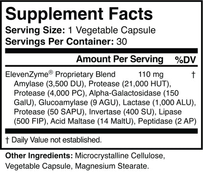 ElevenZyme - Natural Digestive Enzyme Supplement - Non-GMO, Vegan