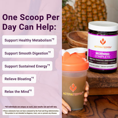 ActivatedYou Morning Complete Super Greens Powder Drink Mix - Gut Health Boost with Prebiotics, Probiotics, & Antioxidants - 10 Billion CFUs, Mixed Berry Flavor