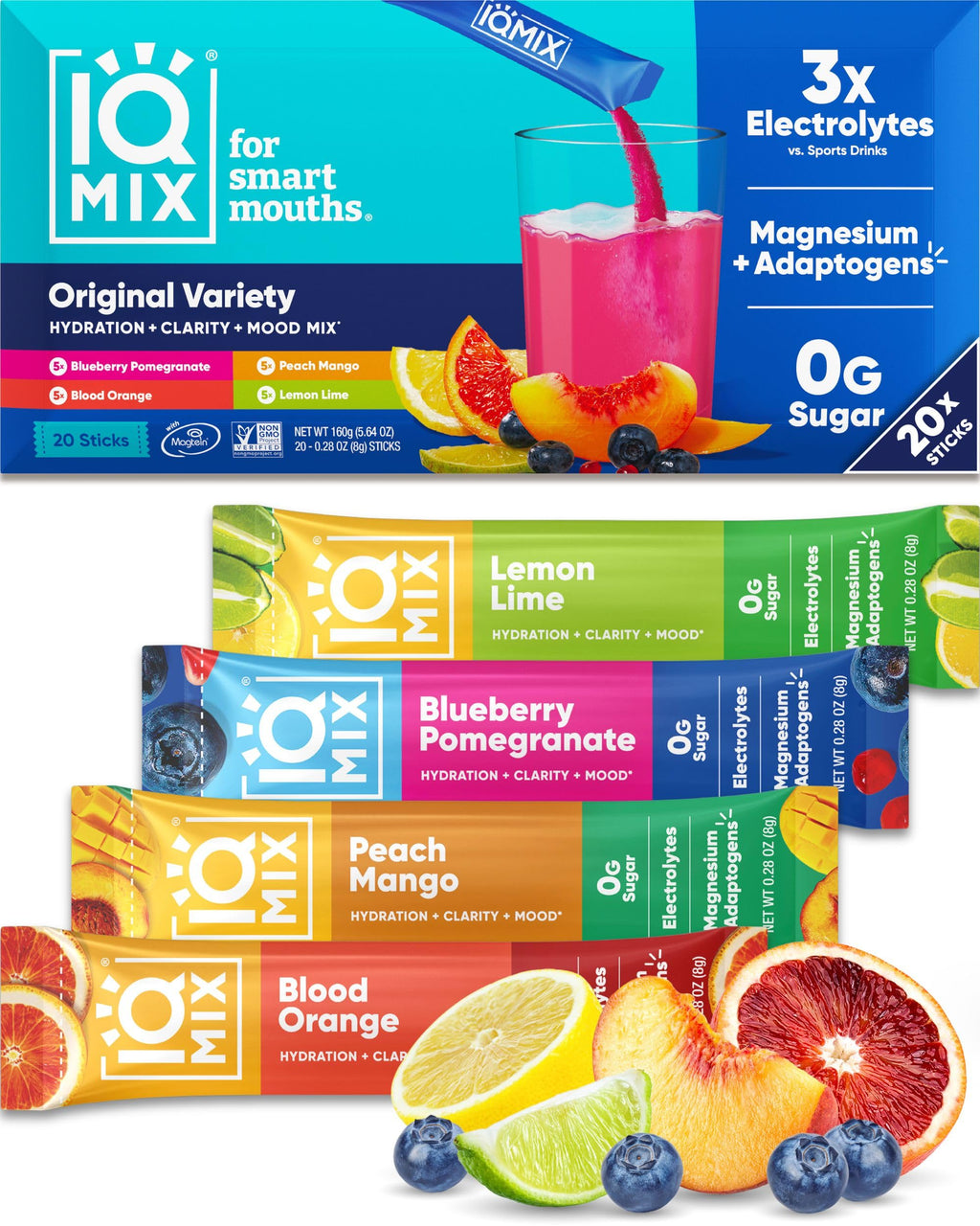 IQMIX Hydration Electrolyte Powder – 4-in-1 Formula for Hydration, Mental Clarity, Mood and Recovery – Sugar-Free Drink Mix, Keto, Magnesium L-Threonate