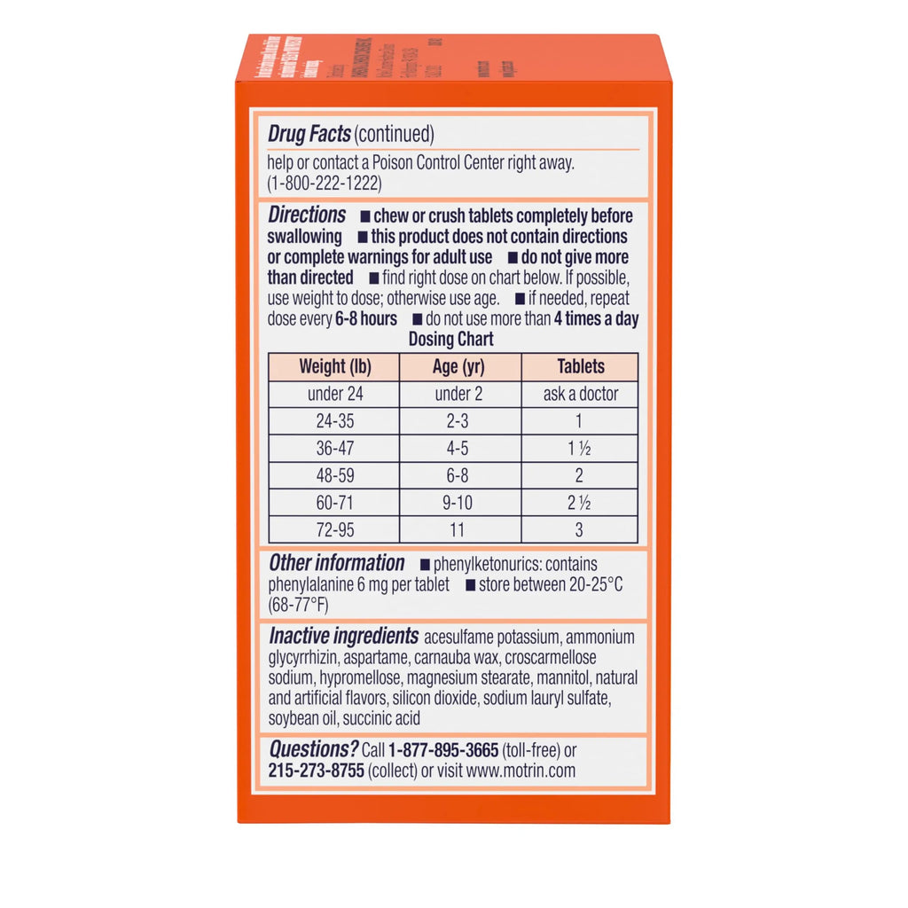 Motrin Children's Dye-Free Chewable Tablets with Ibuprofen, Kids' Fever Reducer & Pain Reliever for Sore Throat, Fever, Toothache & Pain Relief, Grape Flavor, 24 Count (Pack of 2) MotrinBuy Supplements Australia