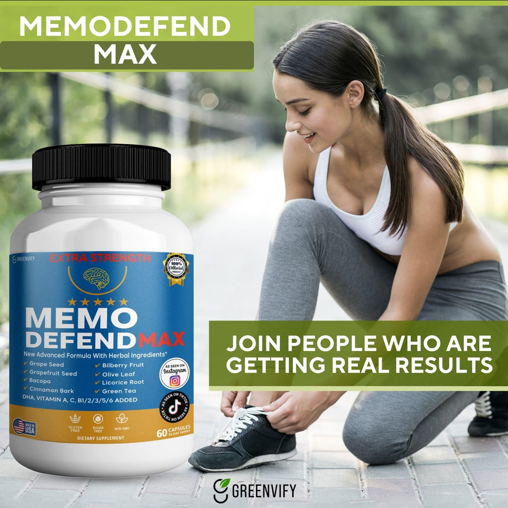 Memo Defend Max Memory Support Supplement, 60 Capsules, with Vitamins A C D E B Complex, DHA, Bacopa, Grapefruit Seed (1) GREENVIFY buy supplements Au