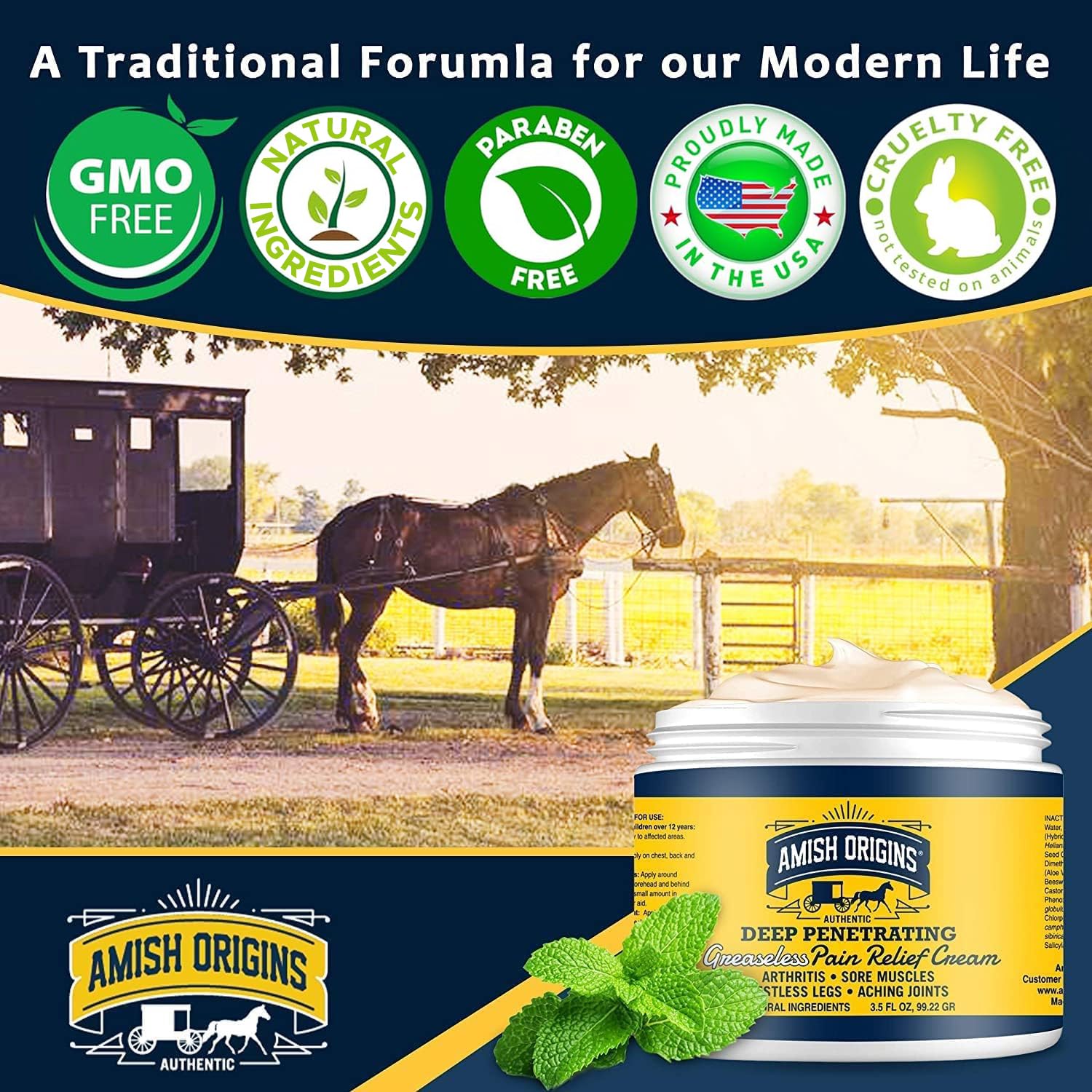 Amish Origins Arthritis Pain Relief Cream - 3.5 oz - Maximum Strength Deep Penetrating for Joint, Muscle, Knee, Back, Feet, Hand, Ankle, Aches, 1 Pack Amish OriginsBuy Supplements Australia