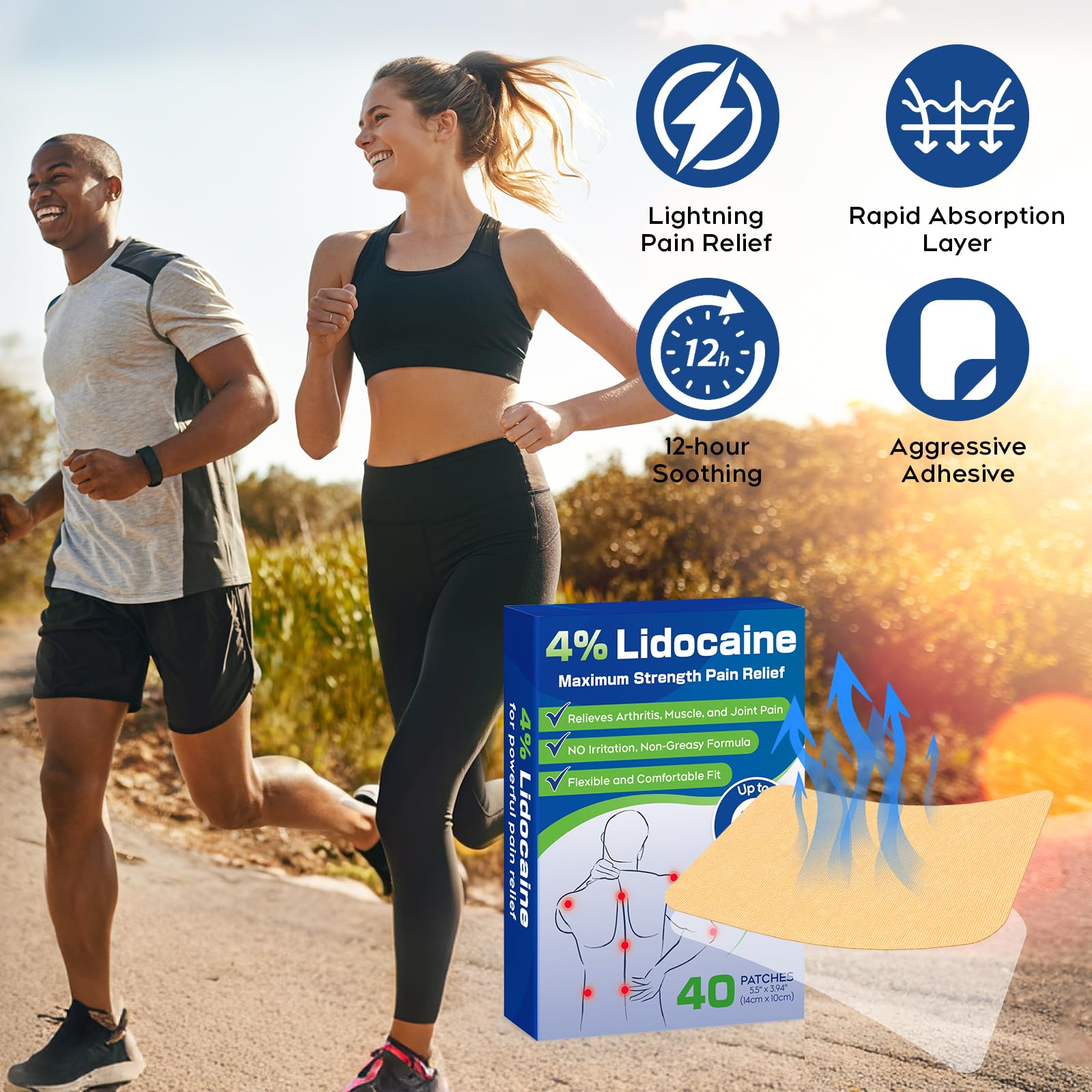Uposiut Lidocaine Patches, Maximum Strength Lidocaine Patches (40 Patches), for Muscle Pain Relief in The Back, Shoulders, Neck, Knees, and Anks, 12 Hour Pain Relief-G002 UposiutBuy Supplements Australia