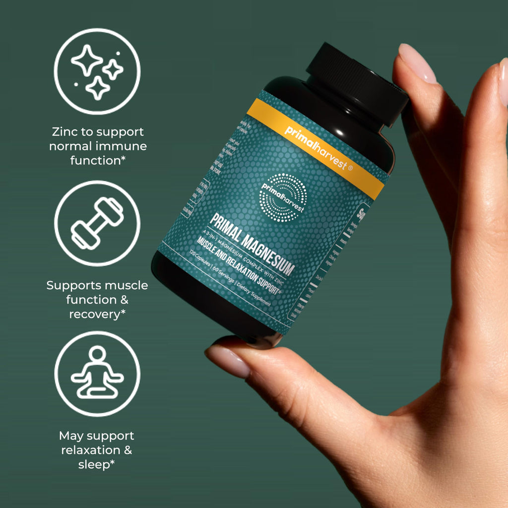 Magnesium Supplement Complex 310mg by Primal Harvest with Magnesium Glycinate, Citrate, Malate, and Zinc 120 Capsules Primal Harvest buy supplements Au