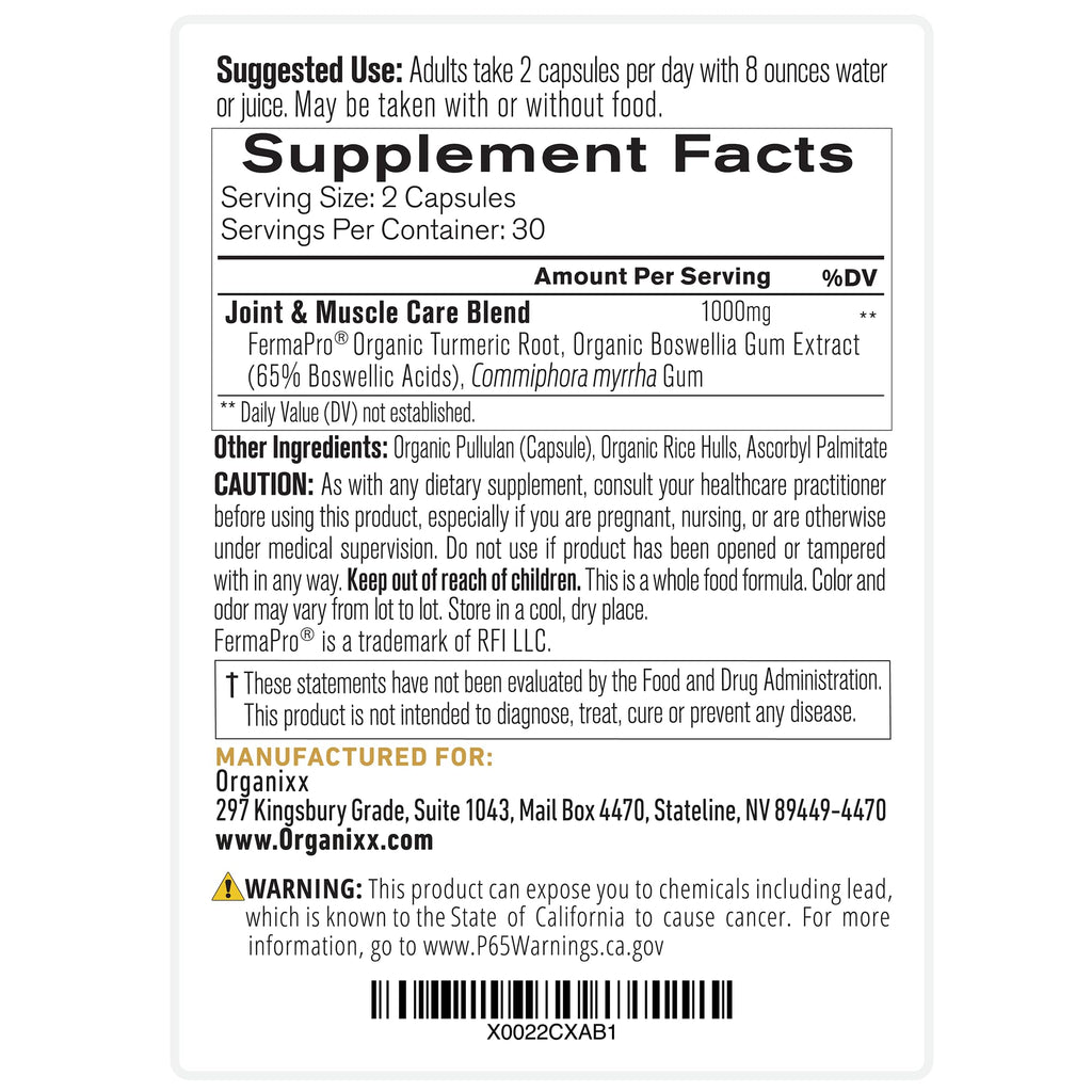 Organixx Joint & Muscle Care Organic Turmeric Supplement, 3-in-1 Frankincense, Turmeric and Myrrh Joint Health & Joint Support Supplement Body Care Capsules, Supports Swelling, Tension, 60 Capsules OrganixxBuy Supplements Australia
