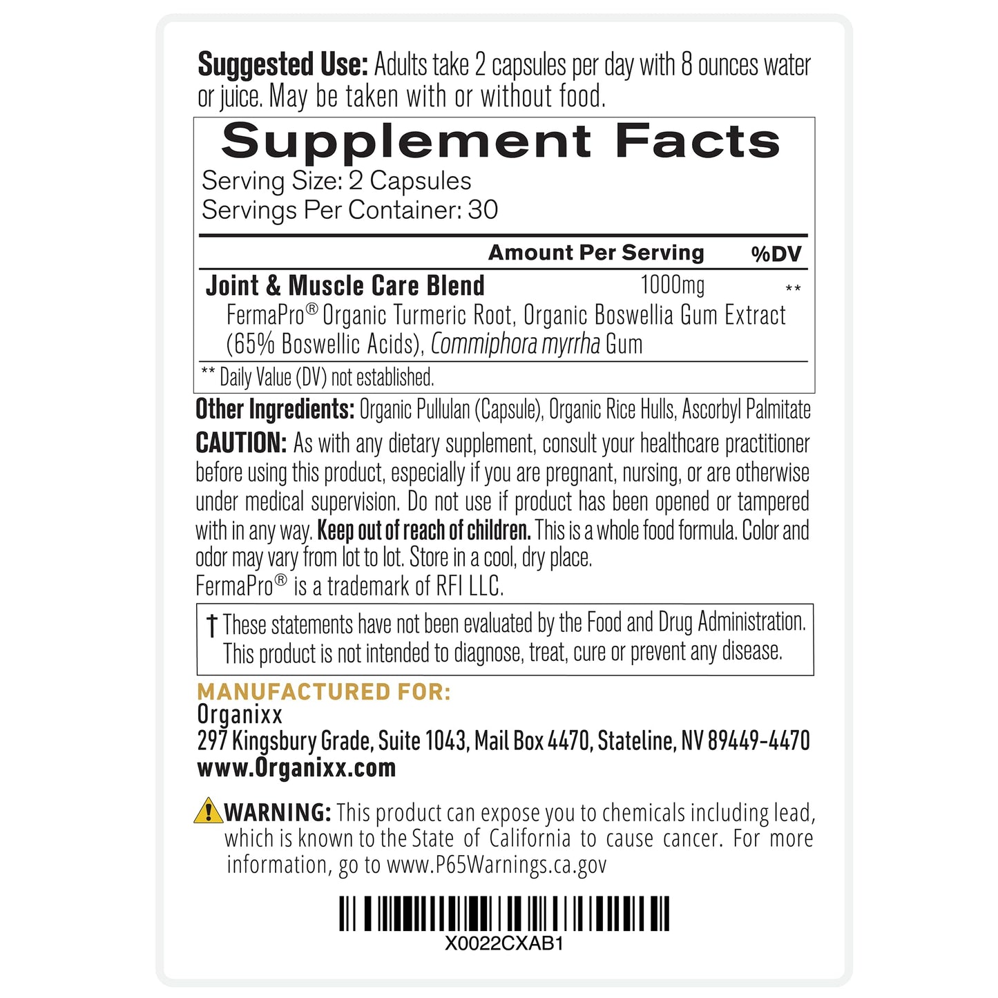 Organixx Joint & Muscle Care Organic Turmeric Supplement, 3-in-1 Frankincense, Turmeric and Myrrh Joint Health & Joint Support Supplement Body Care Capsules, Supports Swelling, Tension, 60 Capsules OrganixxBuy Supplements Australia