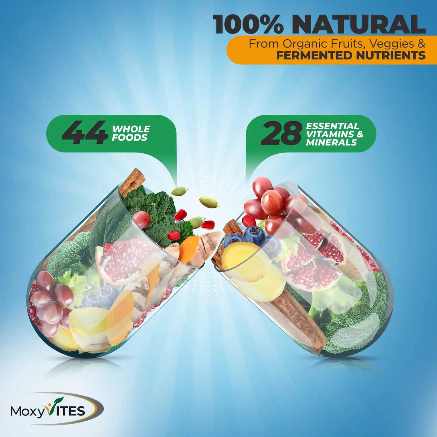 Methylated Mens Multivitamins - Daily Mens Vitamins with 44 Organic Whole Food - Multivitamin for Men with Iron & Fermented Nutrients MoxyVites