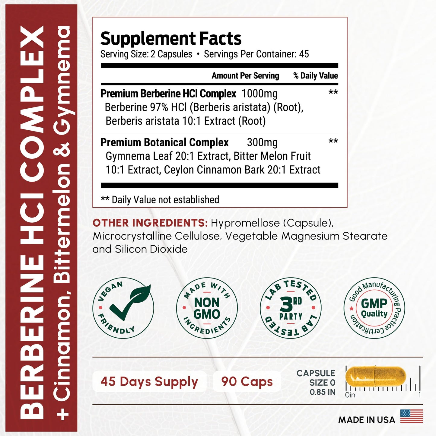 ForestLeaf Berberine Supplement - 1300mg per Serving - Ultra High Potency Berberine HCl with Ceylon Cinnamon, Bitter Melon & Gymnema