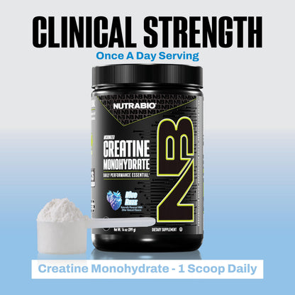 NutraBio Pure Micronized Creatine Monohydrate Powder Supplement, Blue Razz (300 g) - Supports Bulk Muscle Energy, Recovery, and Strength - HPLC Tested Creatine Powder Supplement for Men and Women