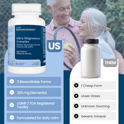 Life Enhancement Ultra Triple Magnesium Complex - 325 mg - with B6, Glycinate, Malate & Citrate - Magnesium Supplement Enhance Sleep and Brain Function - Made in USA (90 Vegetarian Capsules) Life Enhancement buy supplements Au