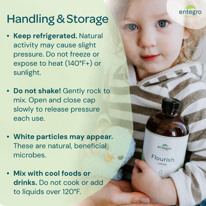 ENTEGRO Flourish Junior Liquid Probiotic & Postbiotic Supplement - Glass | 11 Live Cultures | Gut & Digestive Health for Women, Men & Kids | Organic, Vegan, Allergen Free | USA Made | 16 fl oz