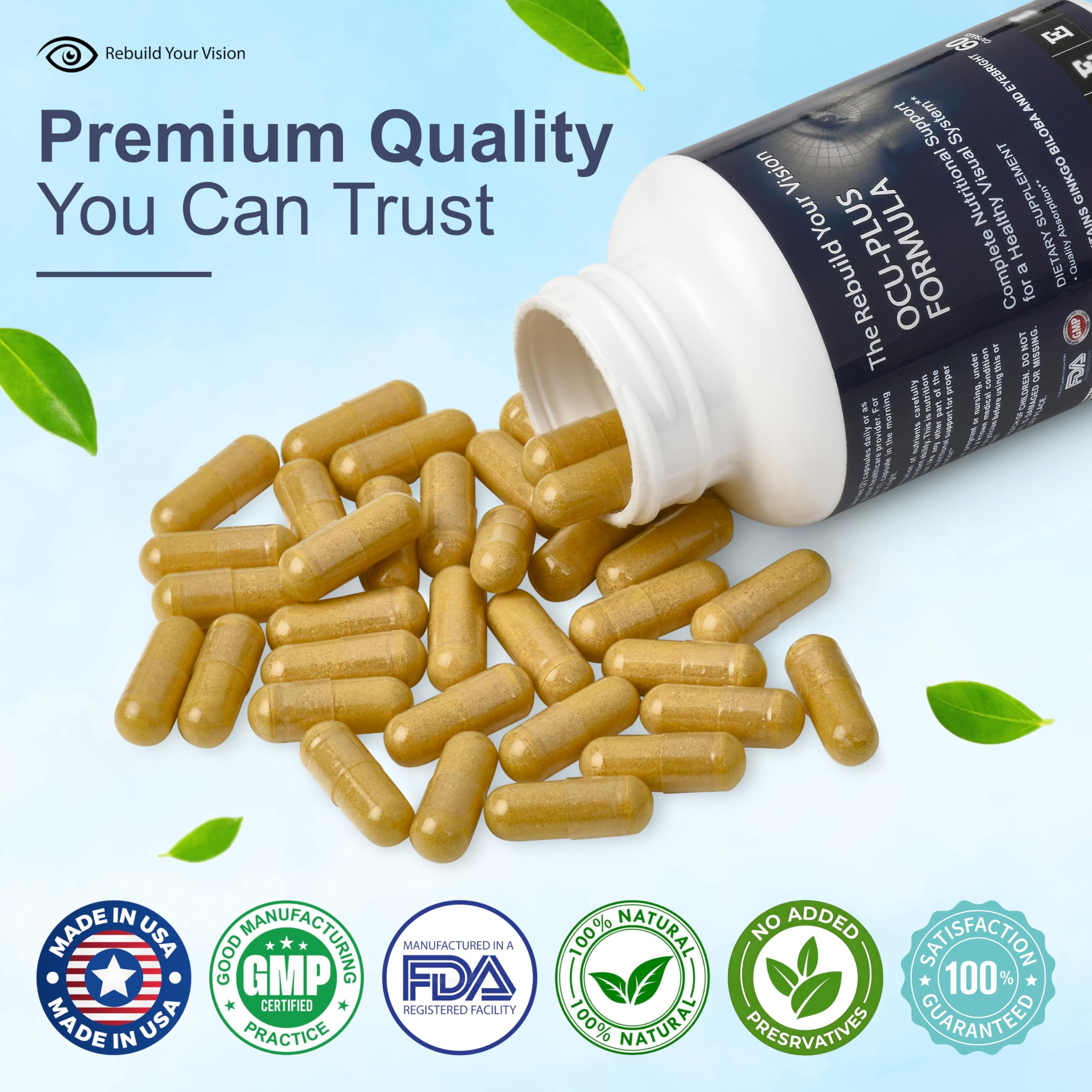 Rebuild Your Vision Ocu-Plus Formula – Eye Health Supplement with Lutein & Zeaxanthin – Supports Visual Clarity, Night Vision & Macular Health – with Bilberry, Ginkgo Biloba & NAC – 60 Capsules Rebuild Your VisionBuy Supplements Australia