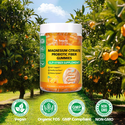 15-in-1 Magnesium Citrate Fiber Gummies with Probiotic Prebiotic for Digestion,  Fiber Supplement with Magnesium Citrate 300mg, Apple Cider Vinegar 500mg, Acacia, B6, B12, 60 Orange Vegan Gummies
