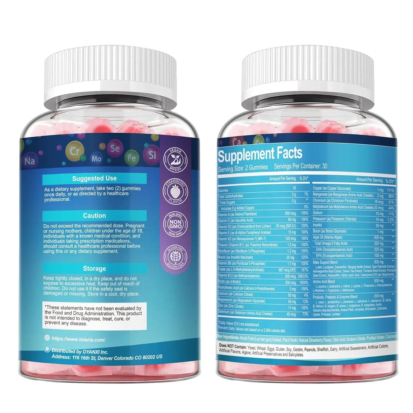 Totaria Sugar Free Multivitamin for Men with Omega 3, Probiotics, Mens Multivitamins Gummies w/Methylated B Complex Totaria