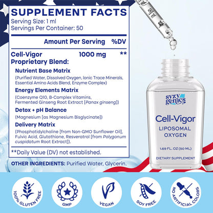 SYZY GENICS Liquid Oxygen Drops – 13-in-1 Oxygen Boost Liposomal Formula with CoQ10, B Vitamins, Ginseng, Glutathione & Resveratrol – High Absorption Energy & Immune Support – 1.69 fl oz SYZY GENICSBuy Supplements Australia