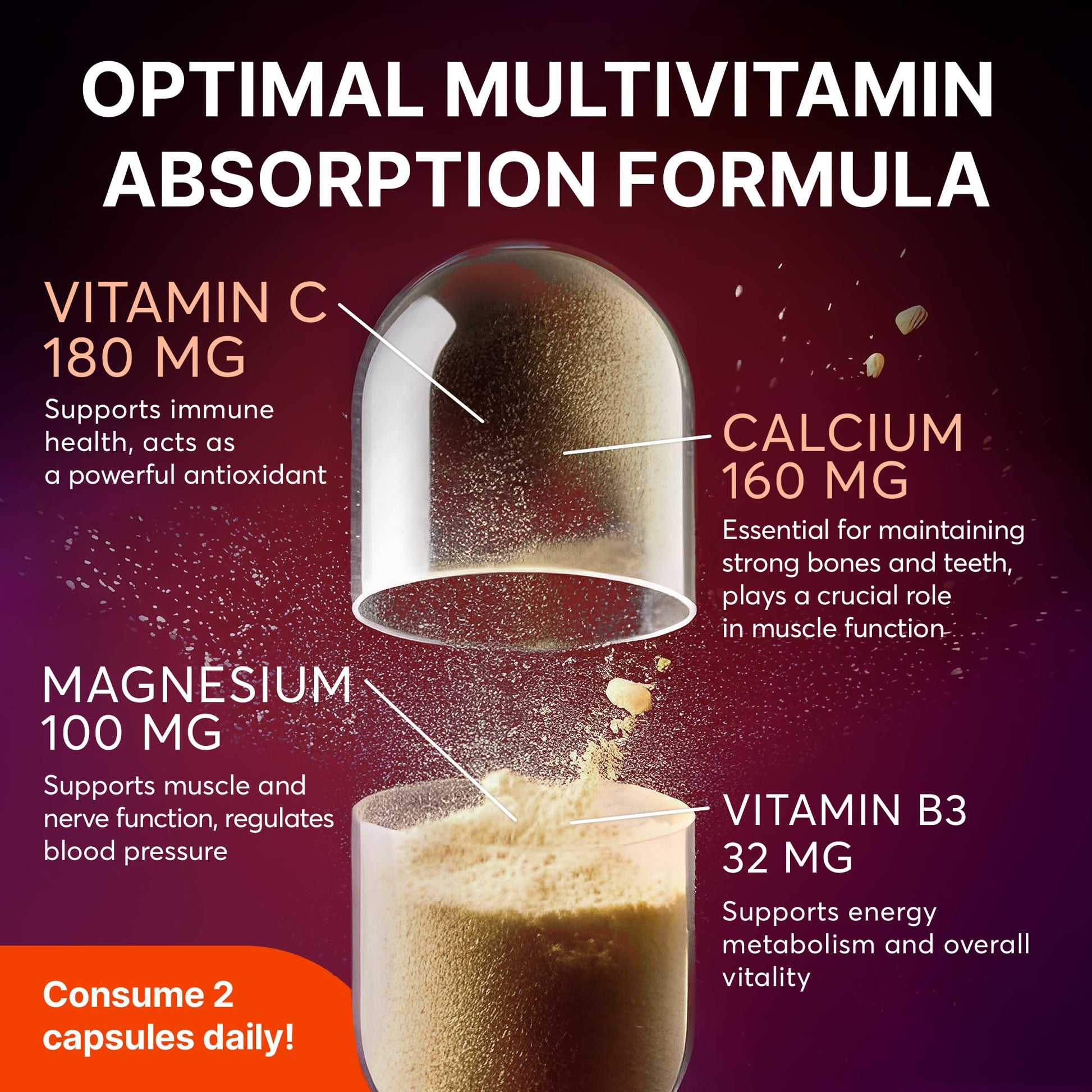 Multivitamin Supplement | Complex with Vitamin A, C, D, E, K1, B, Zinc & Chromium | Hair, Skin & Nail Beauty Vitamins | Immune Support Supplements for Men & Women | 60 Capsules SUPLINT buy supplements Au