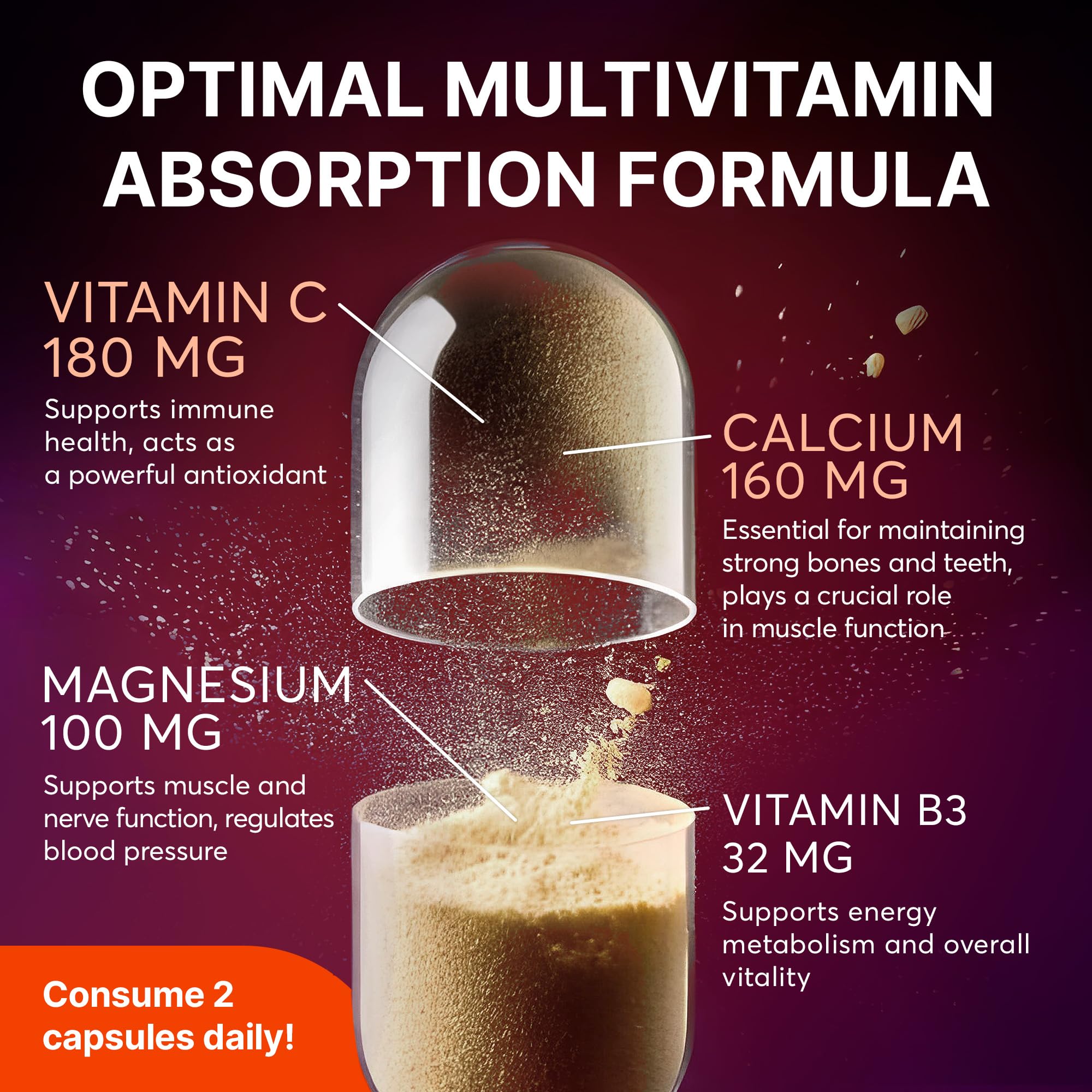 Multivitamin Supplement | Complex with Vitamin A, C, D, E, K1, B, Zinc & Chromium | Hair, Skin & Nail Beauty Vitamins | Immune Support Supplements for Men & Women | 60 Capsules SUPLINT buy supplements Au