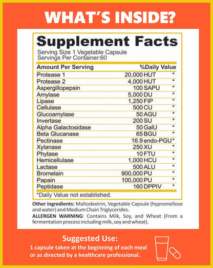Potent Garden Digestive Enzymes -18 Plant Based Enzymes with amylase lipase bromelain Protease lactase & Other Enzymes - One Pre Meal Pill Supports Healthy