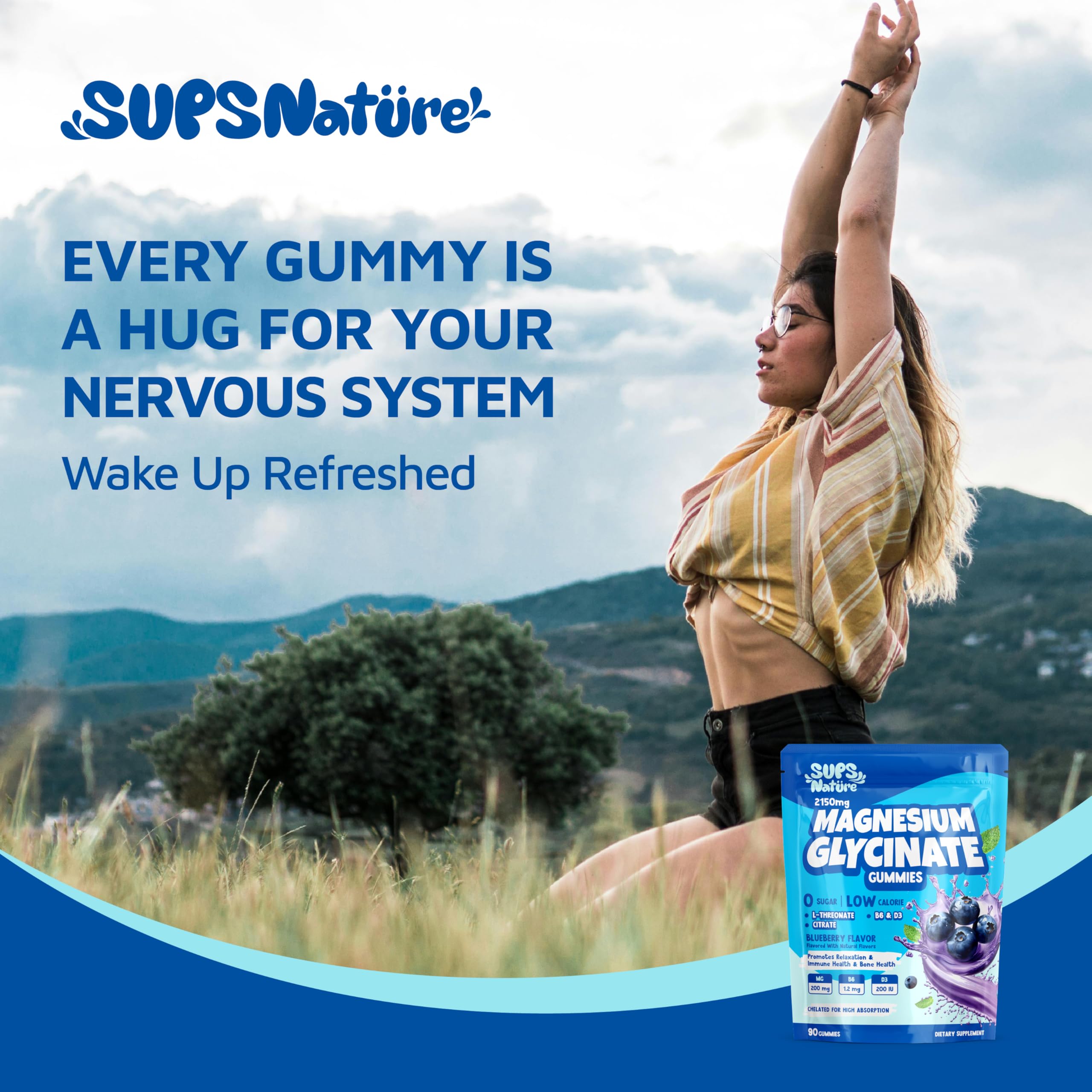 Magnesium Glycinate Gummies 2150 mg with Magnesium L-Threonate for Adults, Melatonin Free, High Absorption, Blueberry Flavor, 90 Count sups natureBuy Supplements Australia