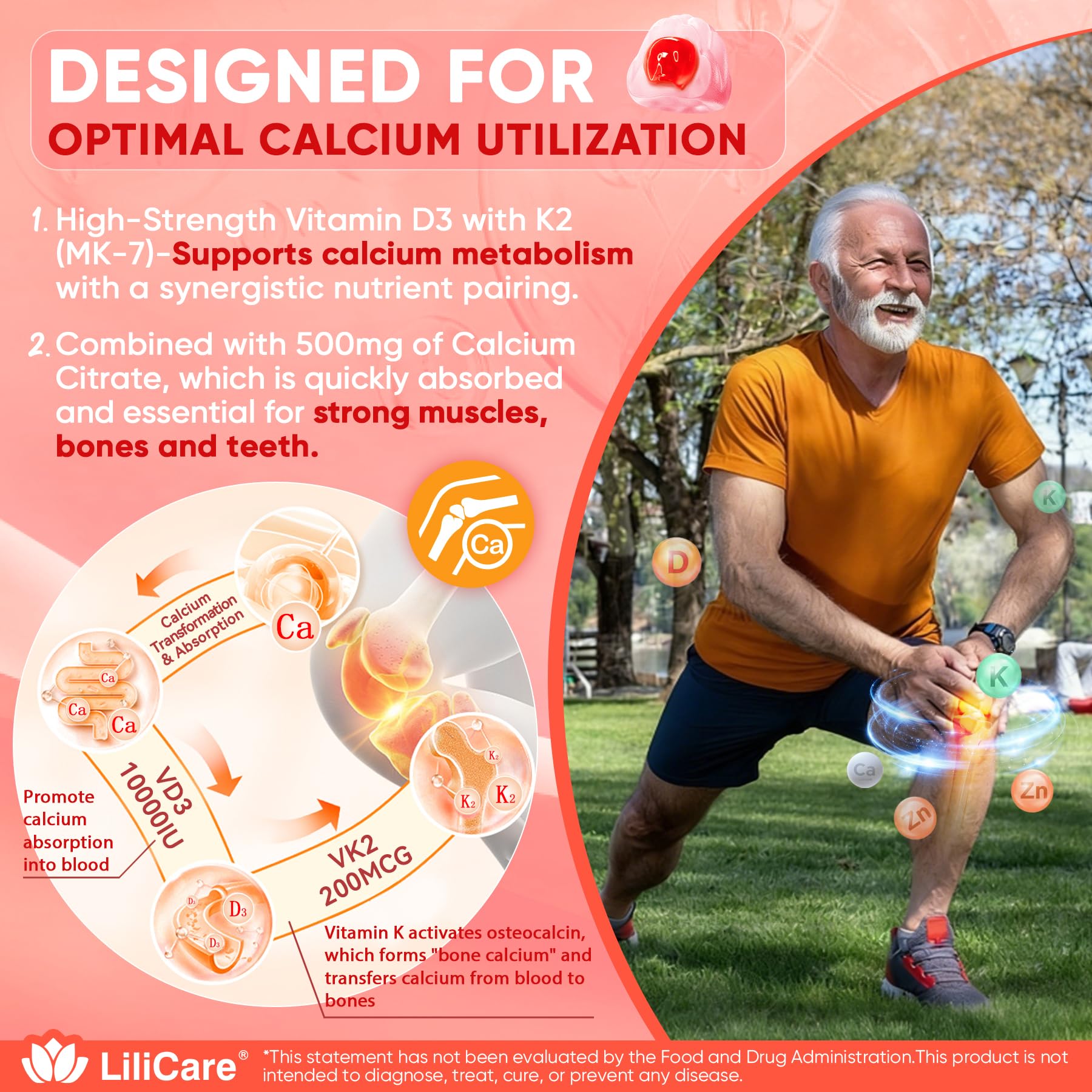 Vitamin D3 K2 Gummies 5000IU / 10,000 IU with 500mg Calcium + K2(MK-7) 200mcg, Magnesium, Vitamin C & Zinc, Extra Strength - Ultimate Absorbency for Bones