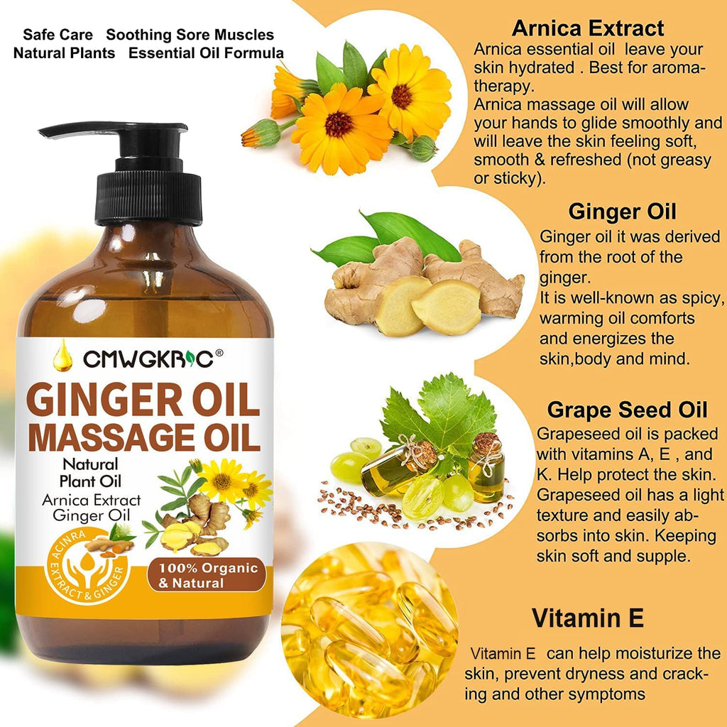 Ginger Oil,Ginger Massage Oil for Lymphatic Drainage,Natural Body Oil for Skin,Arnica Oil,Sore Muslce Massage Oil,Spa Ginger Oil-Warming and Relaxing for Mothers Day Gifts for Wife,Fathers Day Gift CMWGKBC buy supplements Au