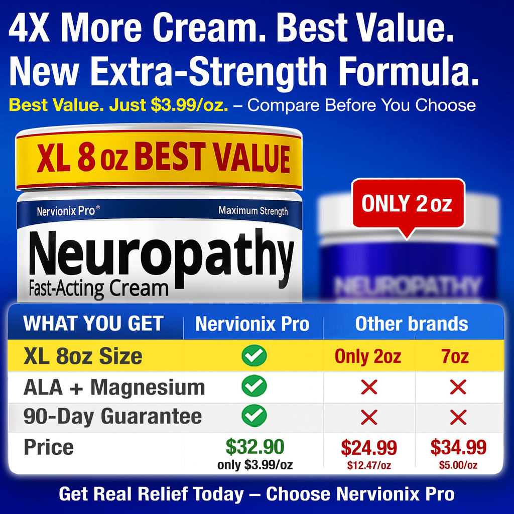 Neuropathy Nerve Relief Cream – Extra Large 8 oz – Maximum Strength for Feet Hands Legs Toes Back – Natural Ingredients Arnica Aloe Vera MSM Vitamins – Fast-Acting Soothing Relief – Super Value 8 oz NuturnaBuy Supplements Australia