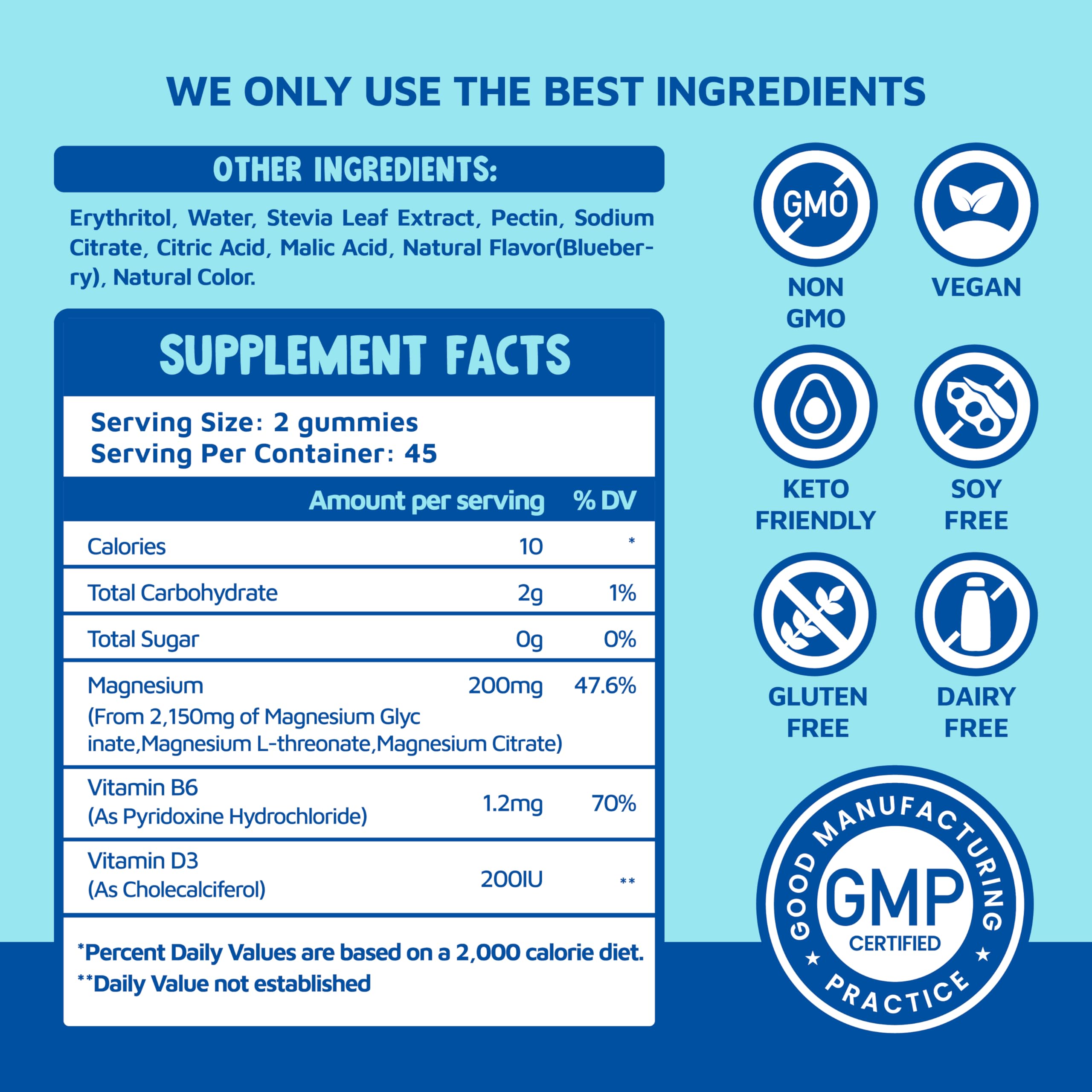 Magnesium Glycinate Gummies 2150 mg with Magnesium L-Threonate for Adults, Melatonin Free, High Absorption, Blueberry Flavor, 90 Count sups natureBuy Supplements Australia