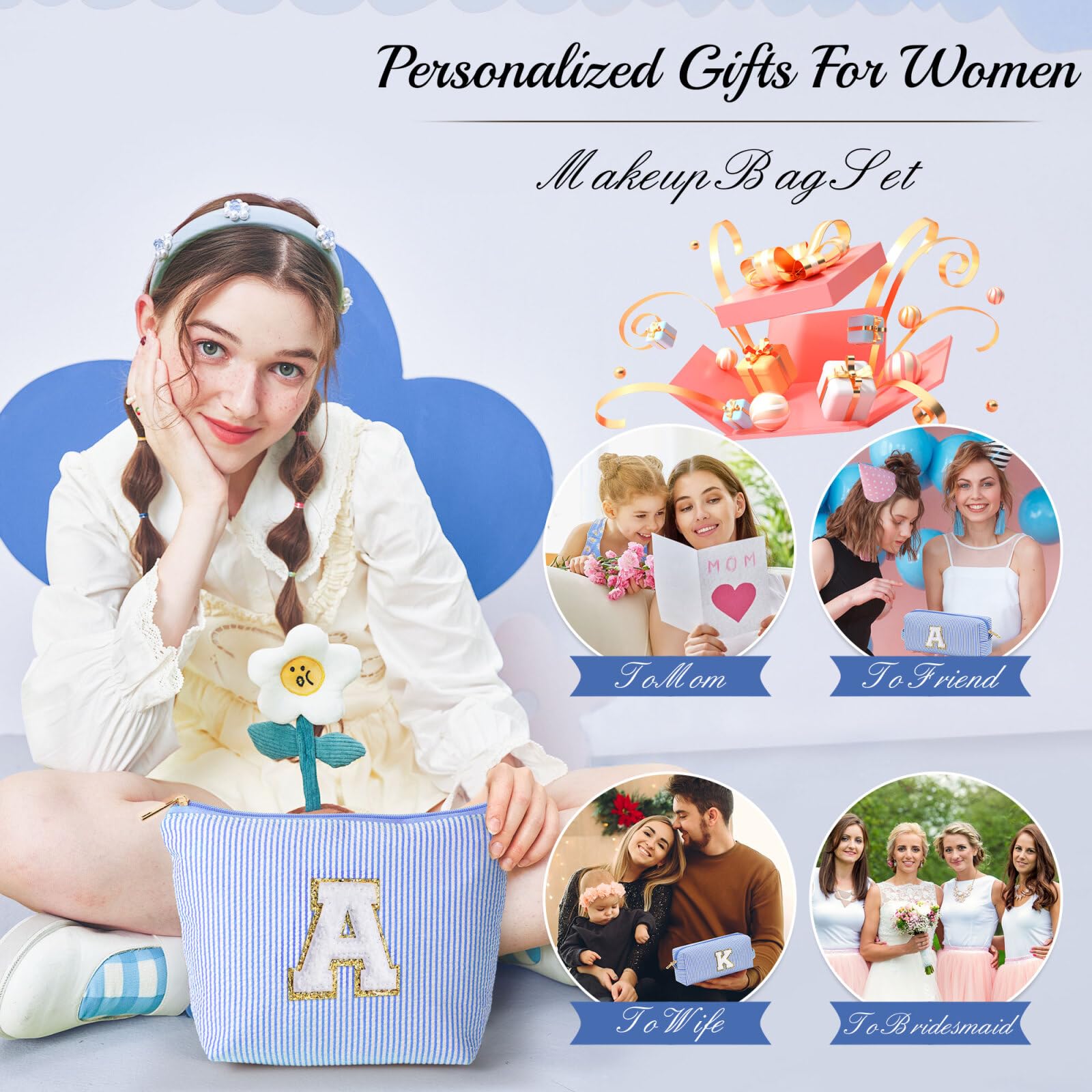 YOOLIFE Birthday Gifts for Teen Girls Kids Initial Makeup Bag | Teen Girl Gift Trendy Stuff | Travel Makeup Bag Toiletry Bags | Gifts for 3 4 5 6 7 8 9 10 11 12 13 Year Old Girl Blue K YOOLIFEBuy Supplements Australia