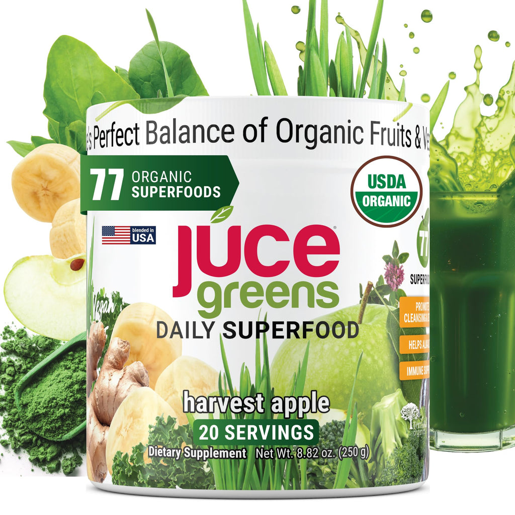 Terra Kai Organics JUCE Green Superfood Powder, Organic Fruits and Veggies Supplement W/ 77 Superfoods Plus Prebiotic Probiotic Blend, Harvest Apple Flavor - 20 Servings (250 g) Terra Kai OrganicsBuy Supplements Australia